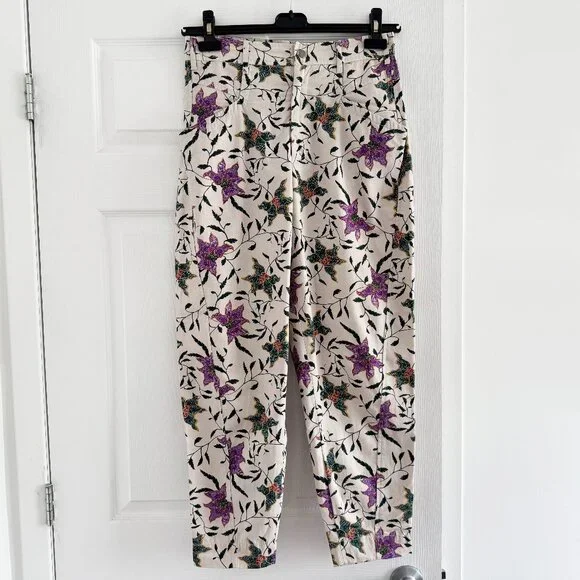 Isabel Marant "Gubaia" floral-print cropped tapered cotton trousers, size 36 - Picture 6 of 13